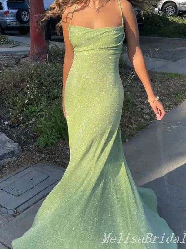 Sexy Elegant Spaghetti Straps Sheath Evening Gown Long Prom Dresses ,MB228