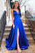Royal Blue V Neck A-Line Evening Gown Maxi Long Evening Party Prom Dresses With Slit ,MB623