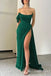 Green Strapless Mermaid Evening Gown Long Evening Party Prom Dresses with High Slit,MB824