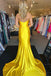 Elegant Yellow Pleats Strapless Mermaid Long Evening Prom Dresses,MB126