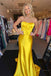 Elegant Yellow Pleats Strapless Mermaid Long Evening Prom Dresses,MB126