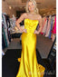 Elegant Yellow Pleats Strapless Mermaid Long Evening Prom Dresses,MB126
