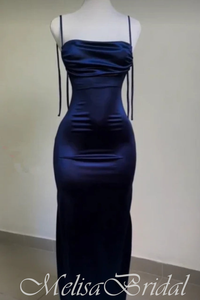 Navy Blue Spaghetti Straps Mermaid Open Back Evening Gown Maxi Long Evening Party Prom Dresses ,MB639