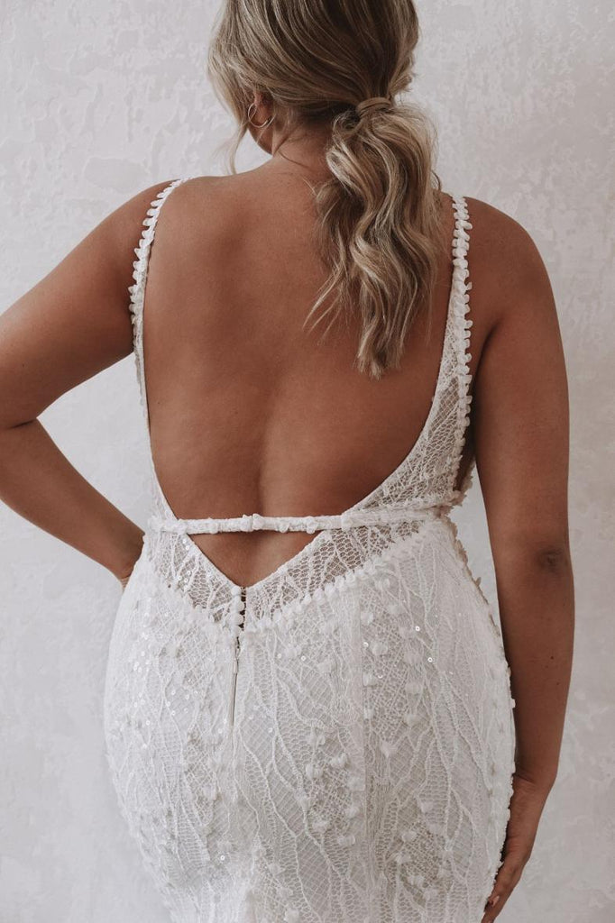 Charming V-Neck Lace Mermaid Long Cheap Wedding Dresses, WD12