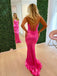 Sexy Pink V Neck Spaghetti Straps Strapless Mermaid Long Evening Prom Dresses,MB96