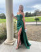 Elegant Green Side Slit Pleats Mermaid Sleeveless Evening Prom Dresses,MB130