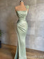 Green One Shoulder Embroidery Mermaid Evening Gown Maxi Long Evening Party Prom Dresses ,MB784