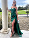 Elegant Green Side Slit Pleats Mermaid Sleeveless Evening Prom Dresses,MB130