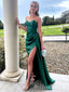Elegant Green Side Slit Pleats Mermaid Sleeveless Evening Prom Dresses,MB130
