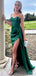 Elegant Green Side Slit Pleats Mermaid Sleeveless Evening Prom Dresses,MB130