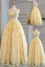 Light Yellow Illusion Lace Appliques A-line Evening Gown Maxi Long Evening Party Prom Dresses,MB713