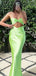 Elegant Bright Green Halter Mermaid Sleeveless Evening Prom Dresses,MB131