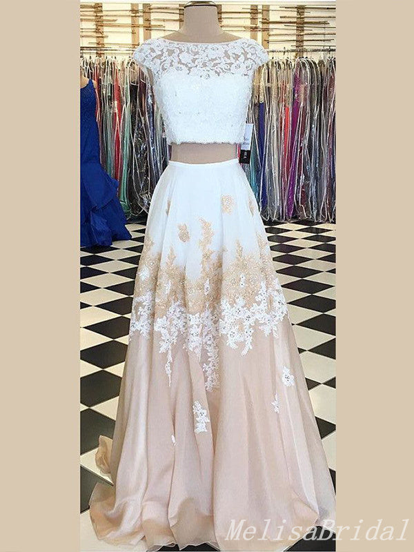 Elegant Two Pieces Lace Appliques A-Line Evening Gown Maxi Long Formal Dresses Prom Dresses ,MB584