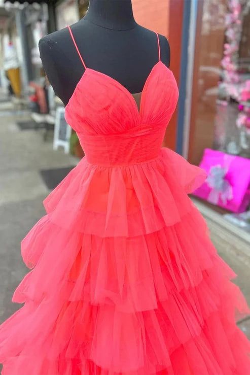 Spaghetti Straps Sweetheart Layer A-line Evening Gown Maxi Long Evening Party Prom Dresses,MB714