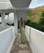 Elegant Light Green Spaghetti Strap Mermaid Side Slit Sleeveless Evening Prom Dresses,MB133