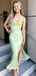 Elegant Light Green Spaghetti Strap Mermaid Side Slit Sleeveless Evening Prom Dresses,MB133