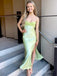 Elegant Light Green Spaghetti Strap Mermaid Side Slit Sleeveless Evening Prom Dresses,MB133