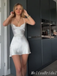White Spaghetti Straps Sheath Graduation Party Short Homecoming Dresses, HD383
