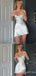 White Spaghetti Straps Sheath Graduation Party Short Homecoming Dresses, HD383