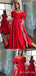 Gorgeous Red Off Shoulder Lace Up Back Sweetheart A-Line Evening Gown Maxi Long Evening Party Prom Dresses With Slit,MB618