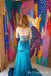 Blue Mermaid Strapless Lace Up Back Evening Gown Maxi Long Formal Dresses Prom Dresses With Side Slit ,MB558