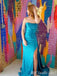 Blue Mermaid Strapless Lace Up Back Evening Gown Maxi Long Formal Dresses Prom Dresses With Side Slit ,MB558