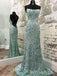 Sparkle Green Spaghetti Straps Lace Up Back Mermaid Evening Gown Maxi Long Evening Party Prom Dresses ,MB717