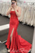 Red Strapless Straight Neck Evening Gown Maxi Long Evening Party Prom Dresses With Side Slit,MB645