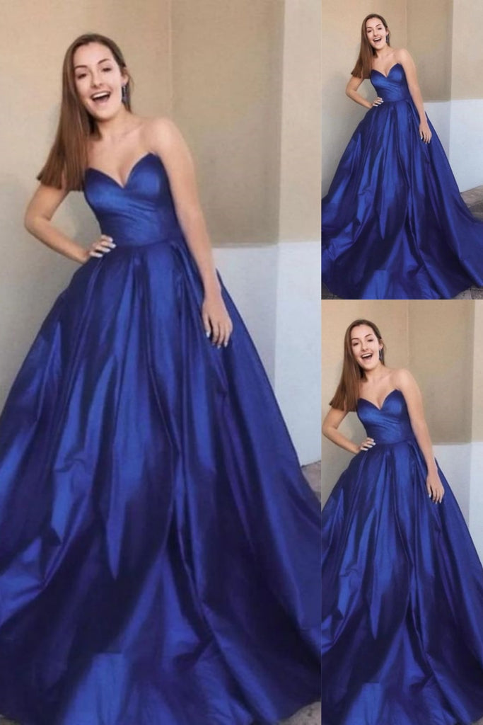 Blue Strapless A-line Sweetheart Evening Gown Maxi Long Evening Party Prom Dresses ,MB718