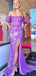 Sparkly Purple Off Shoulder Side Slit Mermaid Long Evening Prom Dresses,MB108