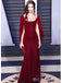 Elegant Red Half Sleeves Mermaid Wedding Guest Long Prom Dresses,MB63