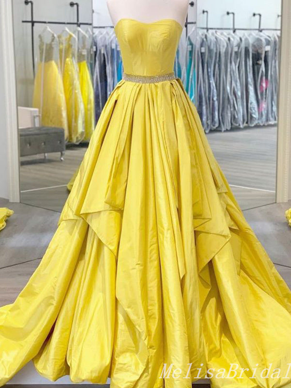 Sexy Yellow Strapless Sweetheart Beading Evening Gown Long Prom Dresses ,MB250