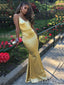 Gold V Neck Spaghetti Straps Mermaid Evening Gown Maxi Long Evening Party Prom Dresses ,MB700
