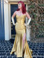 Gold Mermaid Sweetheart Evening Gown Maxi Long Evening Party Prom Dresses With Side Slit,MB647