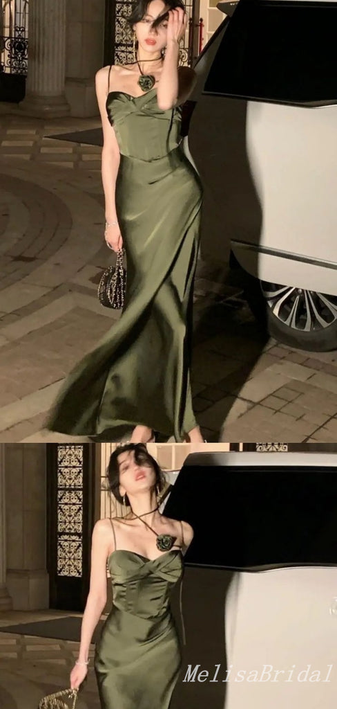 Olive Spaghetti Straps Sweetheart Mermaid Evening Gown Maxi Long Evening Party Prom Dresses ,MB592