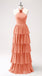 Orange Layer A-line Halter Evening Gown Maxi Long Evening Party Prom Dresses,MB793