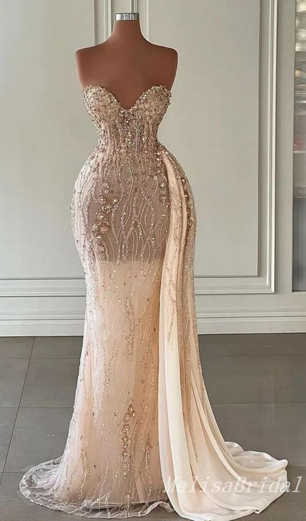 Stylish Pear Pink Strapless Sweetheart Mermaid Evening Gown Long Evening Party Prom Dresses,MB827