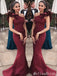 Gorgeous Elegant Burgundy One Shoulder Mermaid Evening Gown Maxi Long Formal Dresses Prom Dresses With Ruffles ,MB495