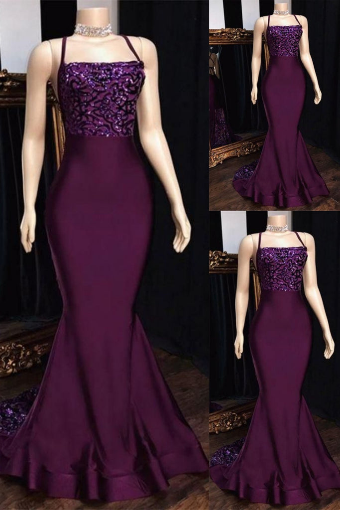 Sparkle Burgundy Spaghetti Straps Lace Up Back Mermaid Evening Gown Maxi Long Evening Party Prom Dresses ,MB720