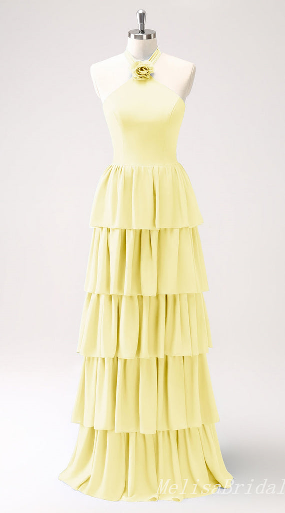 Daffodil Layer A-line Halter Evening Gown Maxi Long Evening Party Prom Dresses ,MB794