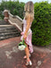 Elegant Unique Pink Spaghetti Strap Ruffle Mermaid Asymmetrical Side Slit Long Prom Dresses,MB32