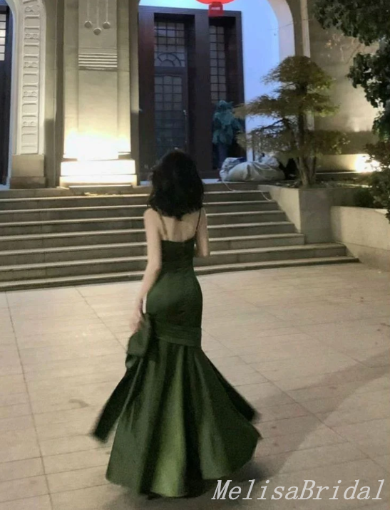 Olive Spaghetti Straps Sweetheart Mermaid Evening Gown Maxi Long Evening Party Prom Dresses ,MB593