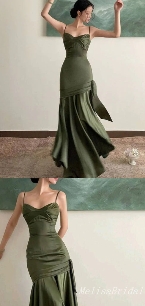 Olive Spaghetti Straps Sweetheart Mermaid Evening Gown Maxi Long Evening Party Prom Dresses ,MB593