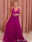 Hot Pink Plunging A-line Evening Gown Maxi Long Evening Party Prom Dresses ,MB748
