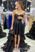 Black High Low Strapless A-line Layer Evening Gown Long Evening Party Prom Dresses,MB830