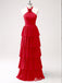 Red Layer A-line Halter Evening Gown Maxi Long Evening Party Prom Dresses,MB796