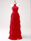 Red Layer A-line Halter Evening Gown Maxi Long Evening Party Prom Dresses,MB796