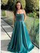 Elegant Green Spaghetti Strap A-Line Lace Up Back Long Prom Dresses,MB01