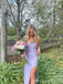 Spaghetti Straps Lilac Sheath Evening Gown Maxi Long Evening Party Prom Dresses with Side Slit,MB797