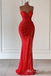 Red Strapless Mermaid Sweetheart Evening Gown Long Evening Party Prom Dresses with Side Slit,MB832